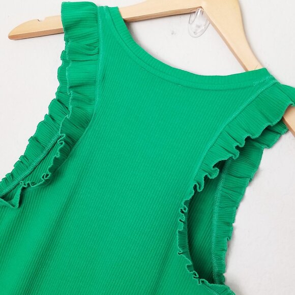 Zara Frill Ruffle Ribbed Knit Midi Dress Bodycon Kelly Green Size S  0962/629 - Picture 9 of 13